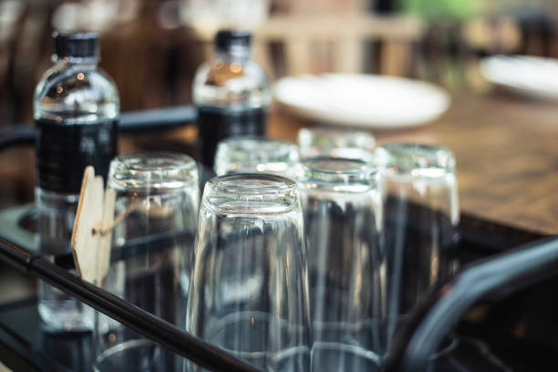 istock clean and clear water glasses prepare at table side in restaurant 1151144262