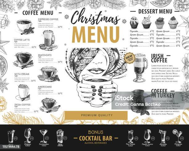 Hand Drawing Christmas Holiday Menu Design Restaurant Menu Stock Illustration - Download Image Now