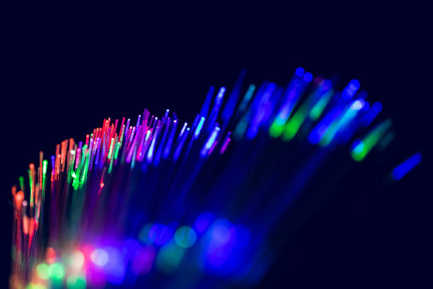 colors laser fiber optic cable communication tech background.