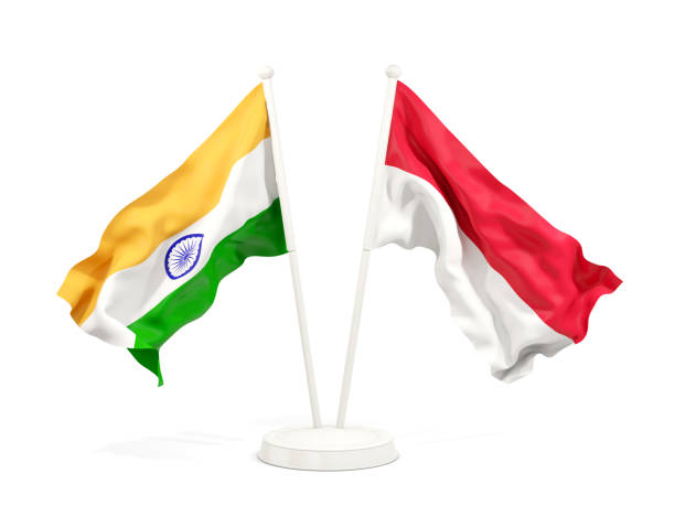 istock Two waving flags of India and indonesia isolated on white 1151145367