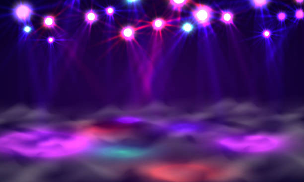 illustrations, cliparts, dessins animés et icônes de bannière de plancher de danse, lumière et fumée sur la scène. - backgrounds nightclub disco ball disco