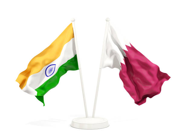 istock Two waving flags of India and qatar isolated on white 1151145833