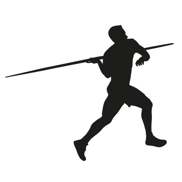 rzut oszczepem. sportowiec izolowana sylwetka - silhouette sport running track event stock illustrations