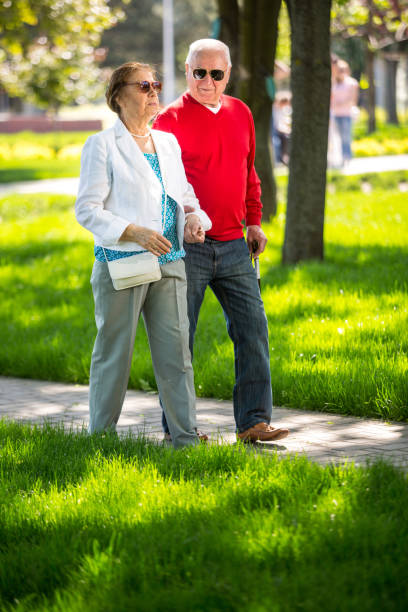 istock Seniors walking in summer or spring park 1151150937