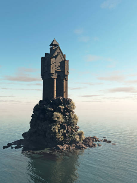 istock Medieval Tower House Castle on a Rocky Island 1151151943