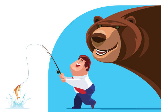 ilustrações, clipart, desenhos animados e ícones de pesca do homem de negócios com urso grande - bear market finance business cartoon