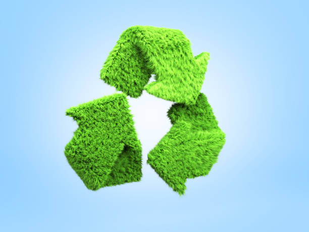 istock volumetric green grass coated recycling sign 3d render on blue gradient 1151156067