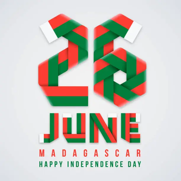 Vector illustration of June 26, Madagascar Independence Day congratulatory design with Malagasy flag colors. Vector illustration.