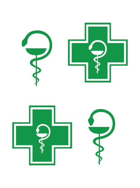Pharmacy Cross. Set of two Green pharmacy cross and Medical symbol the snake wrapped around the bowl. Vector. Isolated on white background. Pharmacy Cross. Set of two Green pharmacy cross and Medical symbol the snake wrapped around the bowl. Vector. Isolated on white background. pharmacy stock illustrations