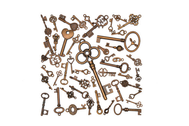 Vintage Keys Collection Isolated On White Background