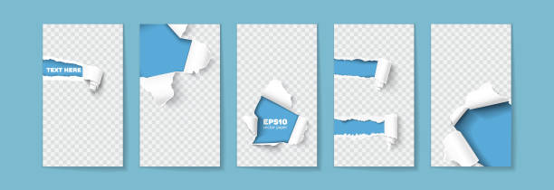 geschichten-template-vektor-set mit platz für text - index card paper cut or torn paper card file stock-grafiken, -clipart, -cartoons und -symbole