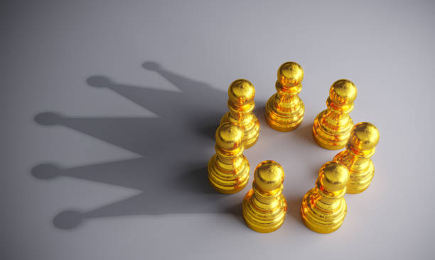 Teamwork Concept With Chess Pawn Circle Teamwork Concept With Chess Pawn Circle and shadow of the king. ( 3d render ) king chess piece stock pictures, royalty-free photos & images