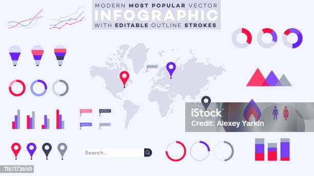 Abstract Geometric World Map Most Popular Infographic Elements Stock Illustration - Download Image Now