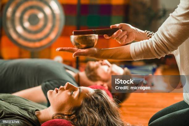 Tibetan Singing Bowl Stock Photo - Download Image Now - Music Therapy, Zen-like, Meditating