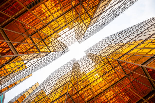 istock Bright future, finance buildings reflecting in each other, seen from below 1151176012