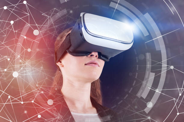 istock Businesswoman in vr glasses, hud interface 1151177584