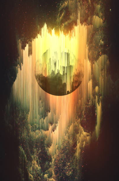 istock Surreal Art Poster of Rising Moon. Pixel Sorting Technique 1151178698