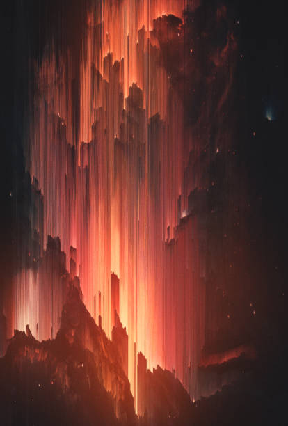 istock Surreal Fiery Background. Artistic Poster. Pixel Sorting Technique 1151179771