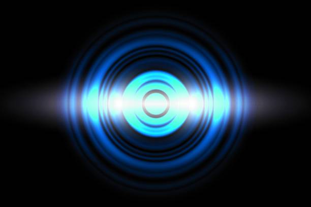 istock Sound waves oscillating blue light with circle spin, abstract background 1151180197