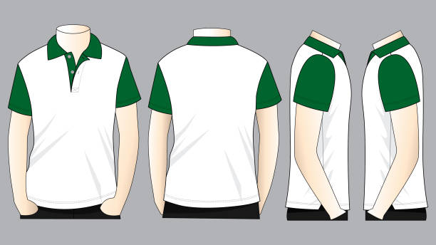 Polo Shirt Design Vector (White / Green Color) Front, Back and Side View slopestyle stock illustrations