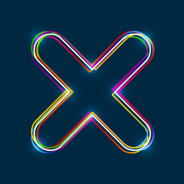 istock Colorful multi-layered outline of a X mark with glowing light effect on blue background 1151185525