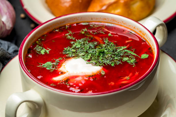 istock Borscht with sour cream 1151186575