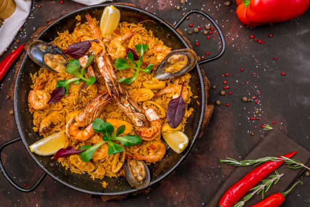 paella with seafood stock photo