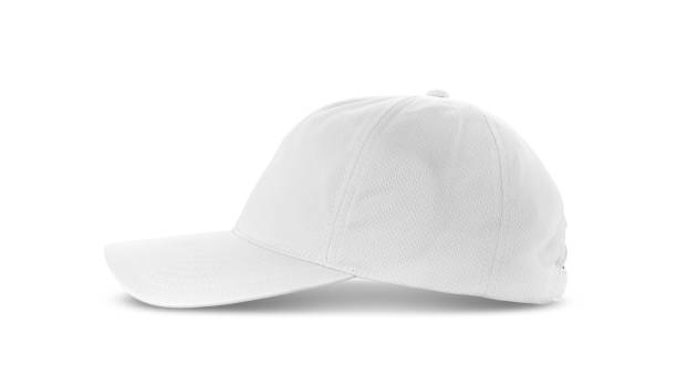 white canvas fabric cap isolated on white background white canvas fabric cap for premium gift design mock-up isolated on white background with clipping path sideways baseball hat stock pictures, royalty-free photos & images