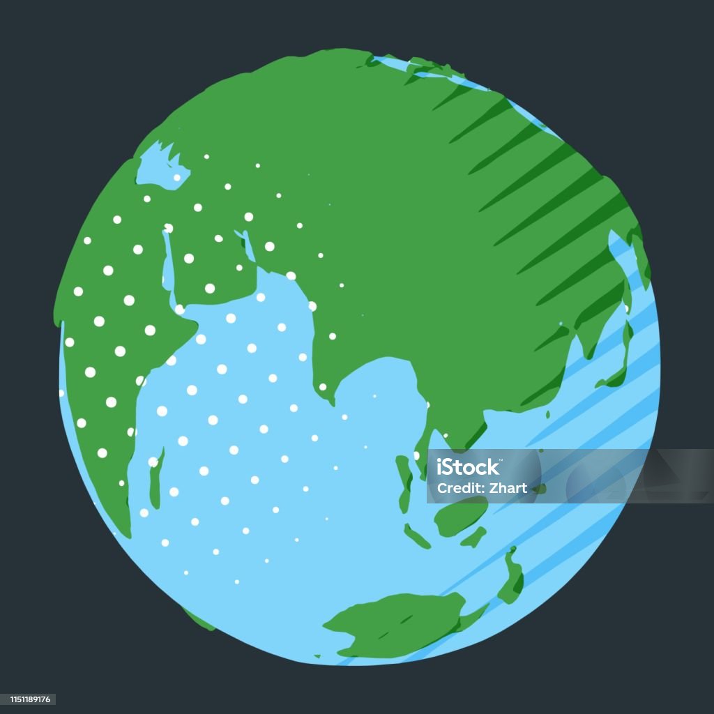 Eurasia continent on globe in comic style with polka dot and stripes Eurasia continent on globe in comic style with polka dot and stripes as geography concept Globe - Navigational Equipment stock vector