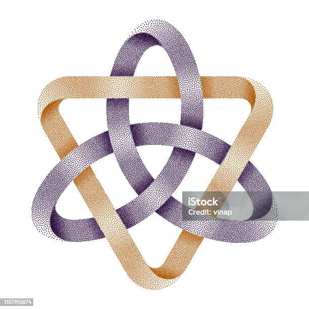 Stippled Knot Triquetra With Triangle Made Of Mobius Strips Vector Textured Illustration Stock Illustration - Download Image Now