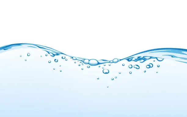 Vector illustration of Water splash with bubbles of air, isolated on the white background. Water wave vector illustration, eps 10