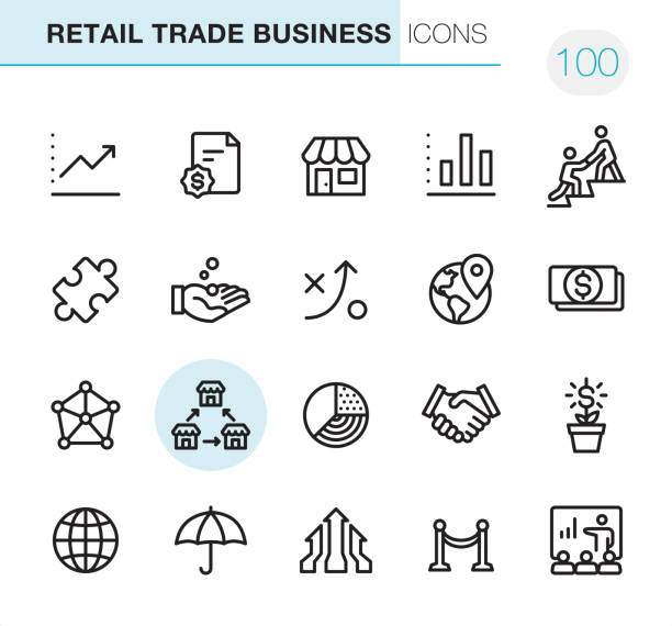 ilustraciones, imágenes clip art, dibujos animados e iconos de stock de comercio minorista de negocios-iconos pixel perfect - fundador