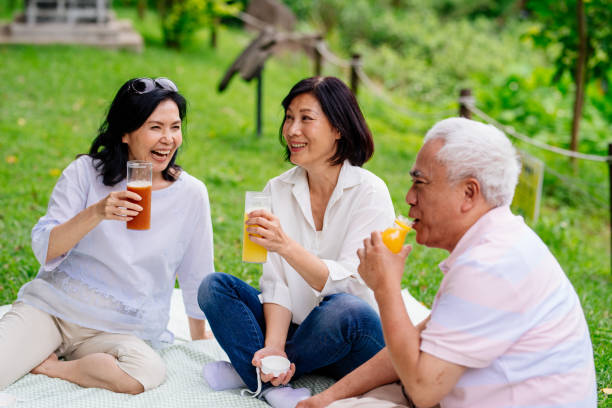istock Three Asia Senior Retirement Having Picnic In Park Concept 1151199585