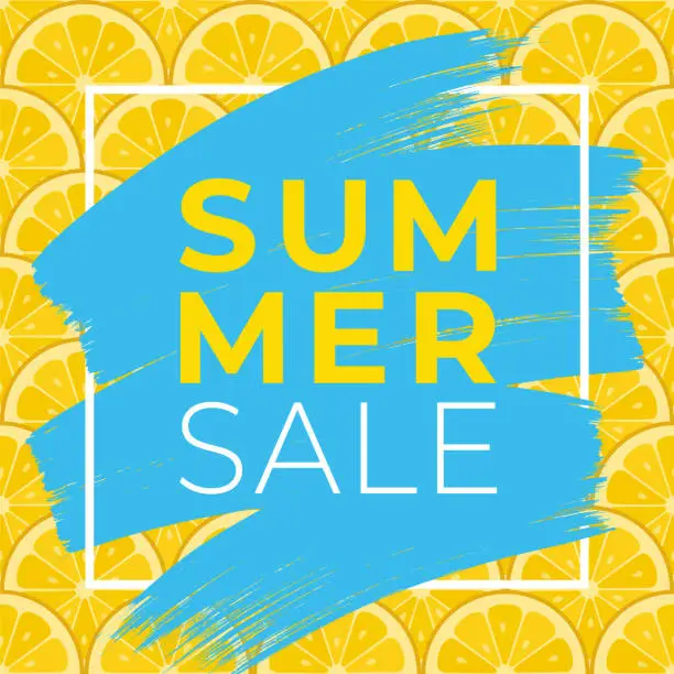 Vector illustration of Summer sale background with lemons slices. Vector illustration.