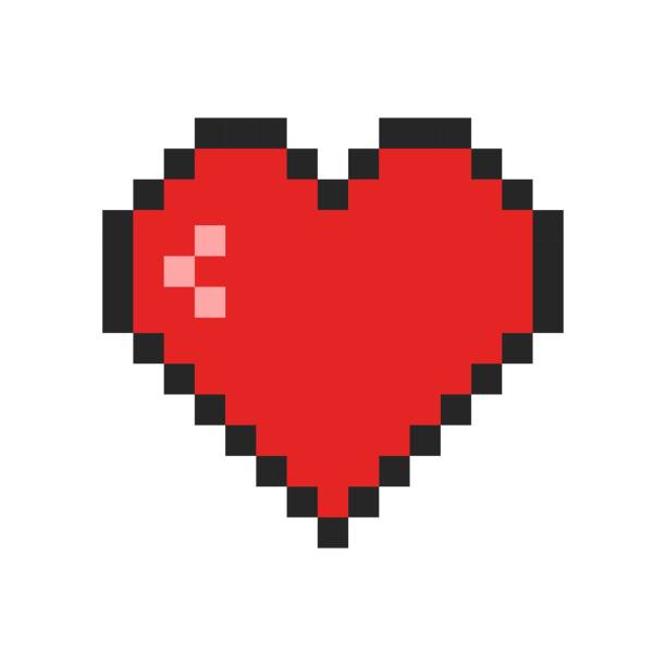 ilustrações, clipart, desenhos animados e ícones de ícone do coração da arte do pixel. símbolo retro do jogo. projeto do molde para o cartão do dia do valentim, nerds, gamers, colaboradores de ti. - love romance heart suit symbol