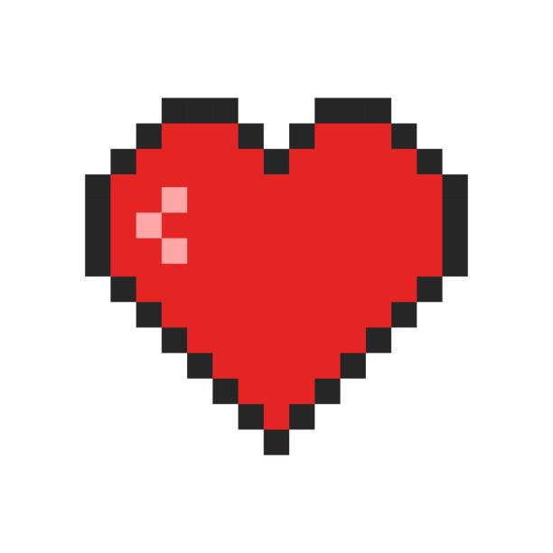 икона сердца пиксельного искусства. символ ретро игры. шаблон дизайн для поздравительная открытка день святого валентина, ботаников, гейме - heart shape heart suit valentines day love stock illustrations