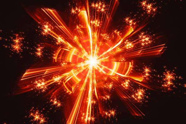 огненный светящийся квантовый фрактал - nuclear power station science atom technology стоковые фото и изображения