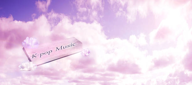 K-Pop music sign with pink sky theme background texture, space for text, colorful