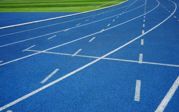 istock Running track in sport field 1151218175