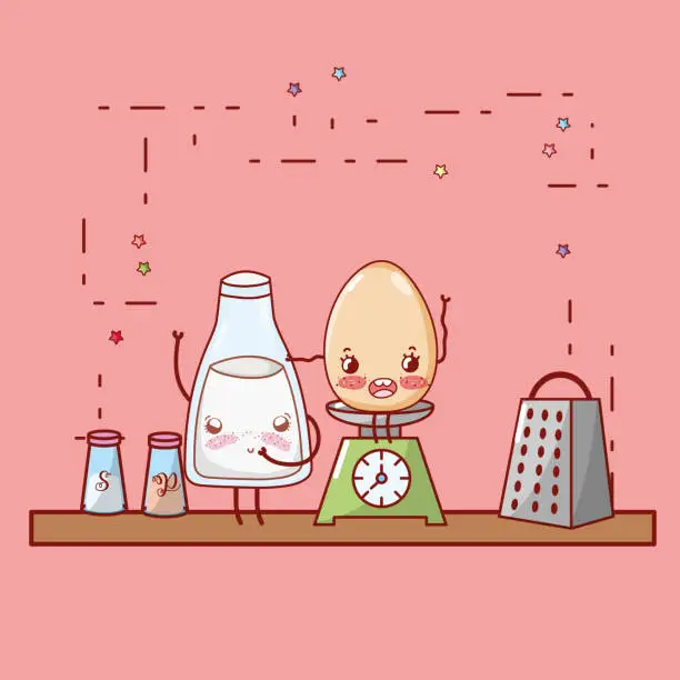 Vector illustration of kitchen shelf cartoon kawaii cartoon