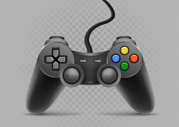 gamepad on gray transparent background Gamepad with shadow on gray transparent background game controller stock illustrations