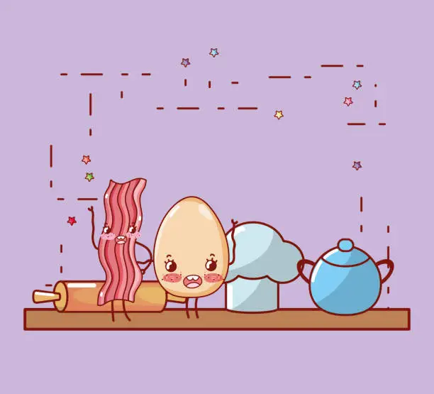 Vector illustration of kitchen shelf cartoon kawaii cartoon