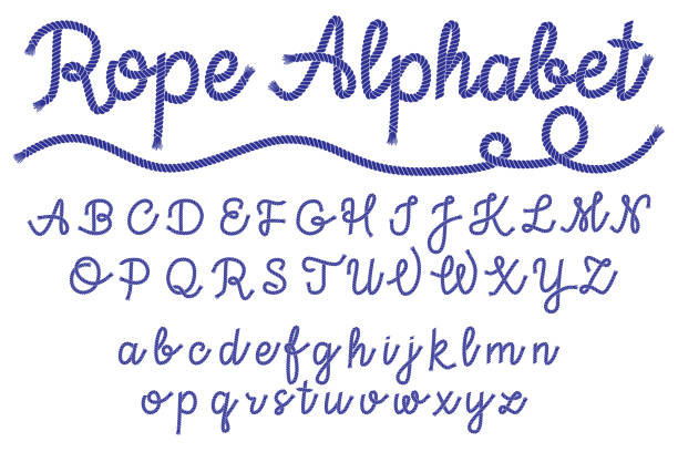 illustrazioni stock, clip art, cartoni animati e icone di tendenza di carattere corda in stile mare - alphabet blue typescript single word
