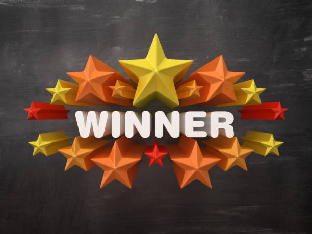 istock Colorful Stars with WINNER Word on Chalkboard Background - 3D Rendering 1151229538