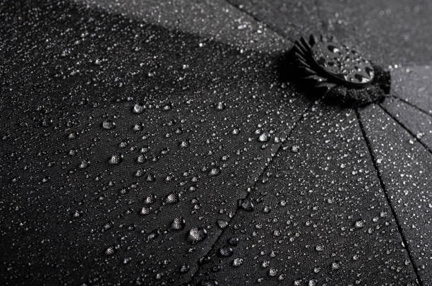 istock Black waterproof umbrella texture with water droplets 1151231434