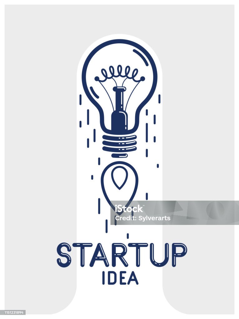 Idea light bulb launching like a rocket vector linear icon, creative idea startup, science invention or research lightbulb, new business start. Analyzing stock vector