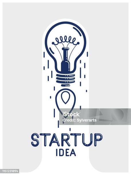 Idea Light Bulb Launching Like A Rocket Vector Linear Icon Creative Idea Startup Science Invention Or Research Lightbulb New Business Start Stock Illustration - Download Image Now