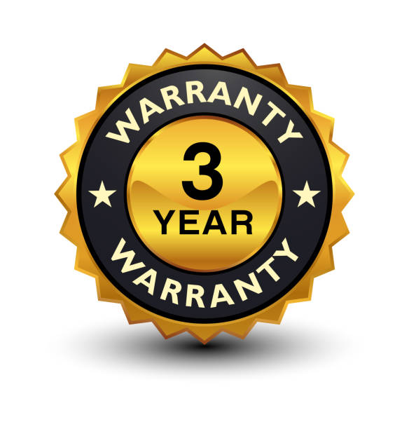 ilustrações de stock, clip art, desenhos animados e ícones de powerful, high quality, reliable 3 year warranty golden badge, sign, illustration, label, seal, on white background. - number certificate number 3 year