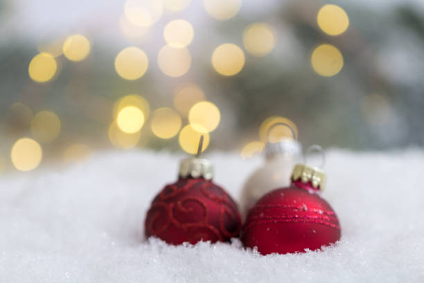 istock Chrismas tree balls in the snow 1151235630