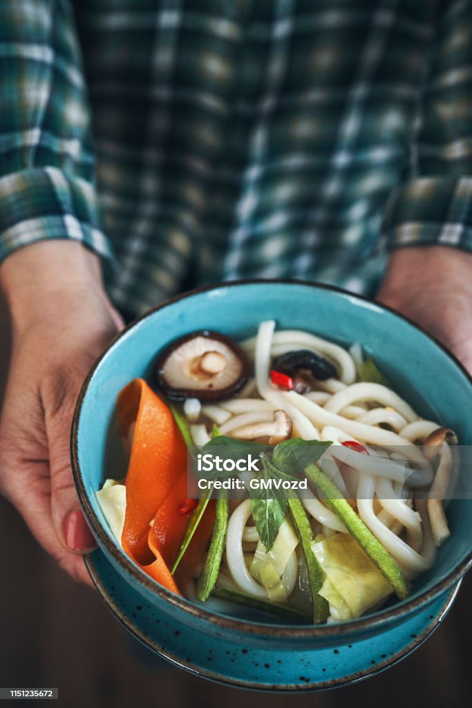 Vegan Stir Fry Udon Noodles With Vegetables Stock Photo - Download